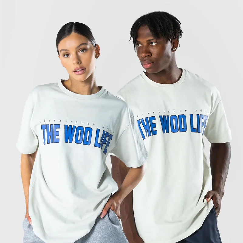 TWL - LIFESTYLE OVERSIZED T-SHIRT - VARSITY - WASHED CEMENT Elasticated Padded Insulated