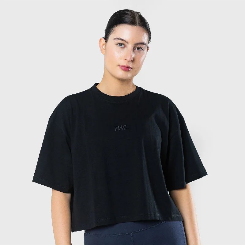 TWL - WOMEN'S OVERSIZED CROPPED T-SHIRT - TRIPLE BLACK Polka Dot Checkered Tartan