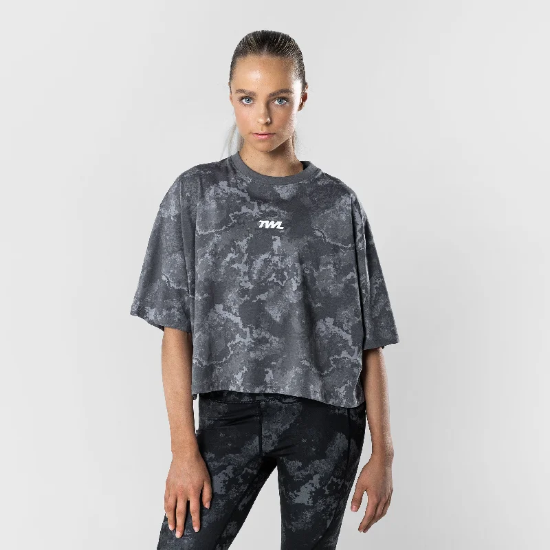 TWL - WOMEN'S OVERSIZED CROPPED T-SHIRT - SHADOW ONYX Machine Wash Dry Clean Hand Wash