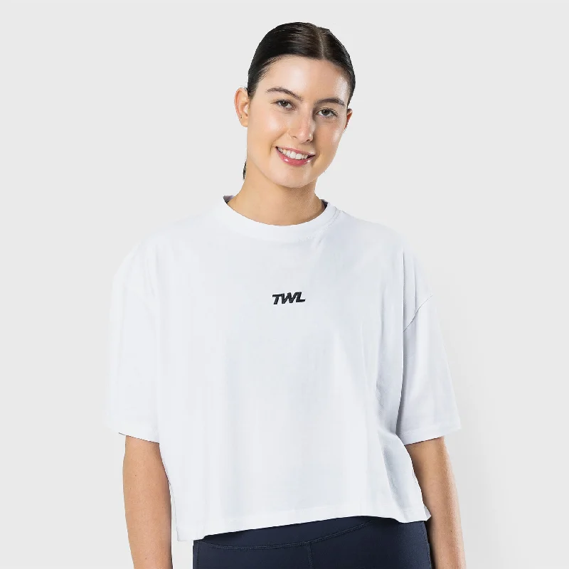 TWL - WOMEN'S OVERSIZED CROPPED T-SHIRT - WHITE/BLACK Oversized T-Shirt Spandex breathable