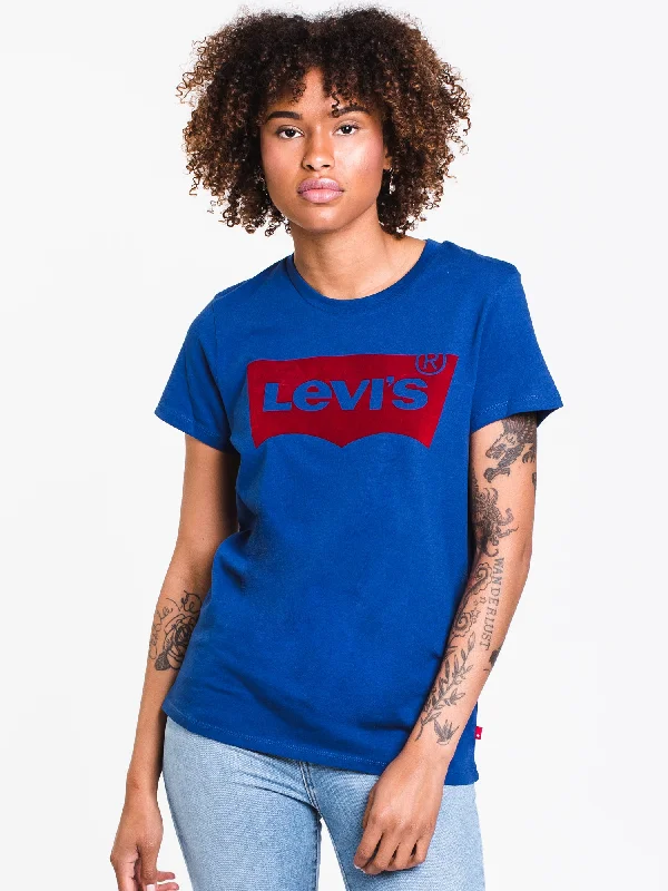 WOMENS PERFECT SHORT SLEEVE RED FLOCK TEE-BLU - CLEARANCE Print Jacquard Patchwork