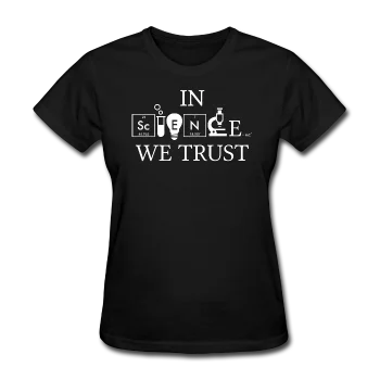 "In Science We Trust" (white) - Women's T-Shirt Embroidered Appliqued Beaded