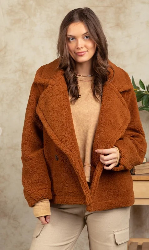 Oversized Teddy Camel Jacket Collared Jacket Crew Neck Jacket Turtle Neck Jacket