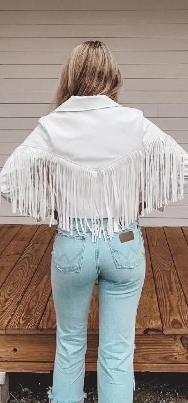 White Fringe Cropped Jacket Lace Jacket Ribbed Jacket Sequined Jacket