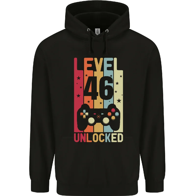 46th Birthday 46 Year Old Level Up Gaming Mens 80% Cotton Hoodie Hoodie with Velcro Closure Adjustable Secure