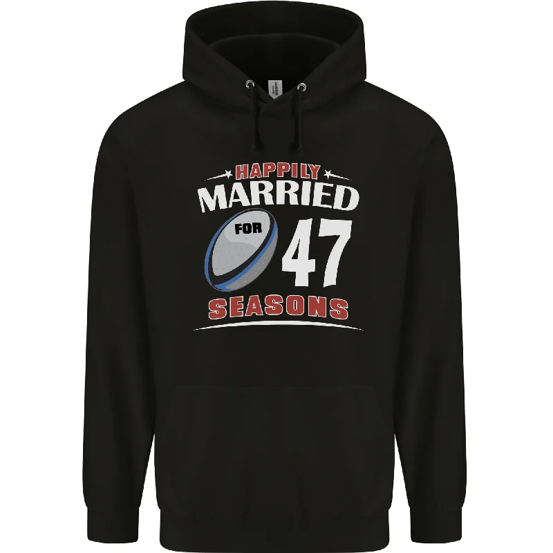 47 Year Wedding Anniversary 47th Rugby Mens 80% Cotton Hoodie Hoodie with Mock Neck Collared Structured