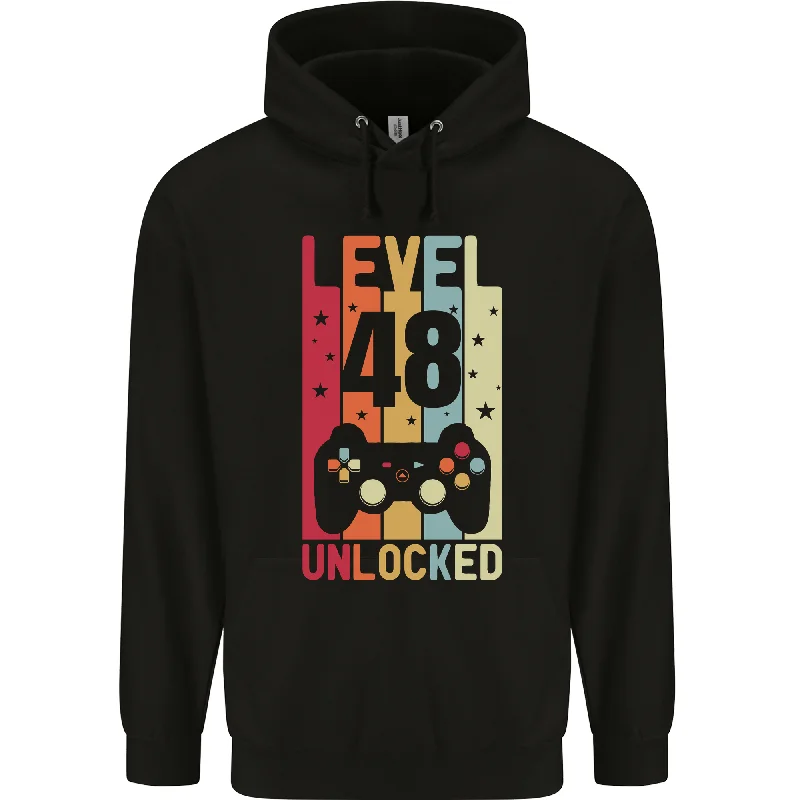 48th Birthday 48 Year Old Level Up Gaming Mens 80% Cotton Hoodie Hoodie Jacket Zipper Layering