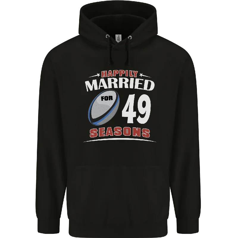 49 Year Wedding Anniversary 49th Rugby Mens 80% Cotton Hoodie Hoodie with Hem Applique Textured Unique