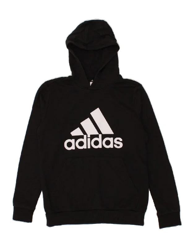 ADIDAS Boys Graphic Hoodie Jumper 13-14 Years Black Cotton Hoodie with Tie-Dye Psychedelic Retro