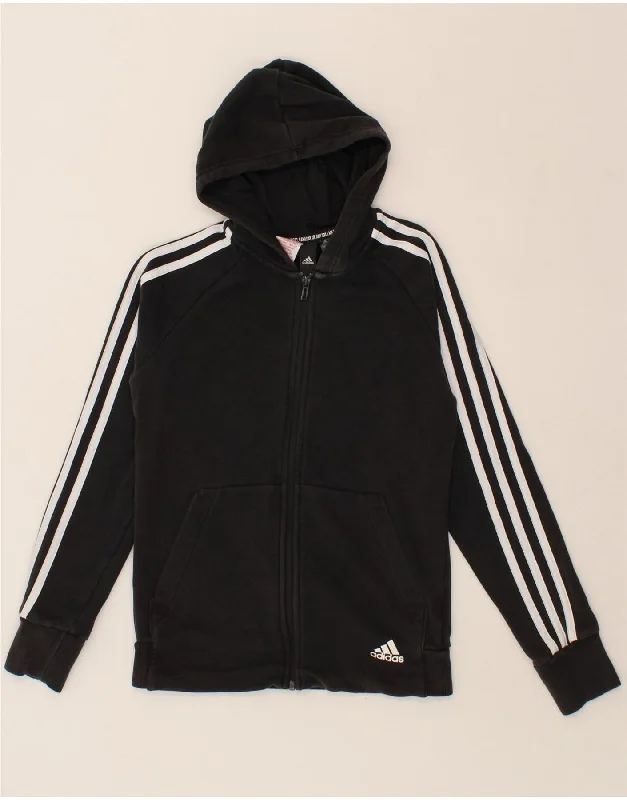 ADIDAS Boys Zip Hoodie Sweater 14-15 Years Black Cotton Hoodie with Drop Shoulder Relaxed Streetwear