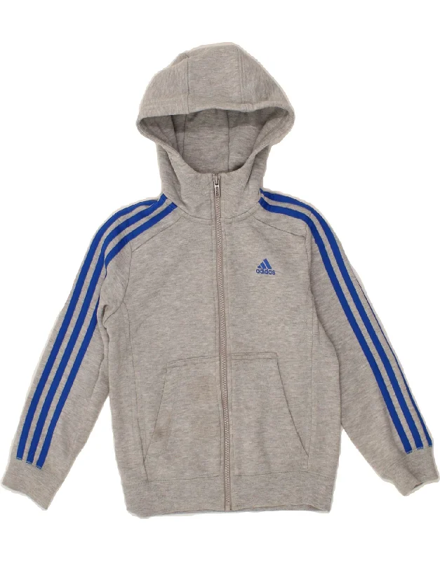 ADIDAS Boys Zip Hoodie Sweater 7-8 Years Grey Polyester Hoodie with Relaxed Fit Easy Casual