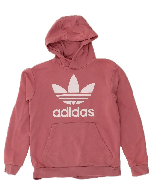 ADIDAS Girls Graphic Hoodie Jumper 11-12 Years Pink Cotton Hoodie with Cropped Fit Short Trendy