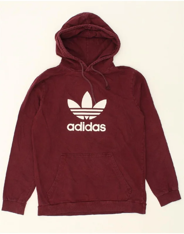 ADIDAS Mens Graphic Hoodie Jumper Medium Maroon Cotton Hoodie with Oversized Fit Loose Comfortable