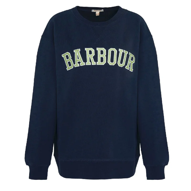 Barbour Womens Northumberland Sweatshirt Classic Navy Hoodie with Thumb Holes Functional Cozy