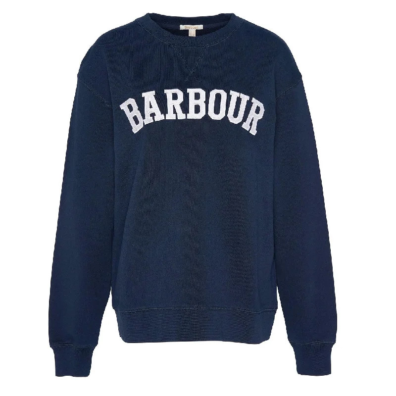 Barbour Womens Northumberland Sweatshirt Navy / Cloud Hoodie with Belted Waist Structured Tailored