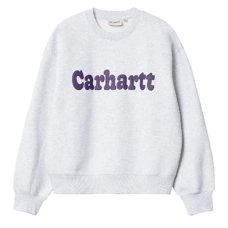 Carhartt WIP Womens Bubbles Sweatshirt Grey Heather / Cassis Hoodie with Batwing Sleeves Loose Dramatic