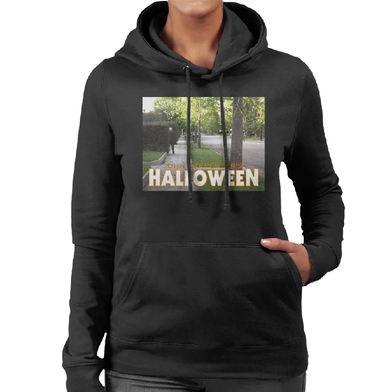 Halloween Michael Myers Behind Bush Women's Hooded Sweatshirt Hoodie with Hem Detail Decorative Unique