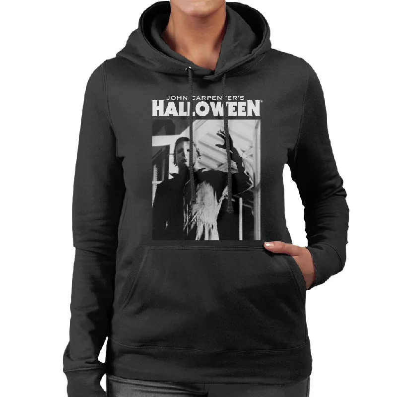 Halloween Michael Myers Enters Home Women's Hooded Sweatshirt Hoodie with Hem Embroidery Detailed Premium