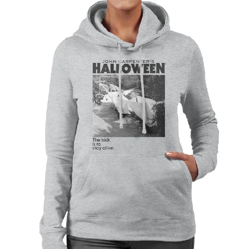 Halloween Michael Myers Standing By Clothes Line Women's Hooded Sweatshirt Hoodie with Metallic Shiny Futuristic