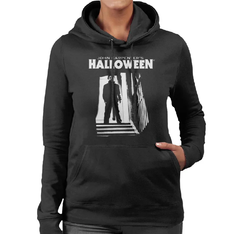 Halloween Michael Myers Top Of The Stairs Women's Hooded Sweatshirt Hoodie with Rolled Sleeves Casual Relaxed