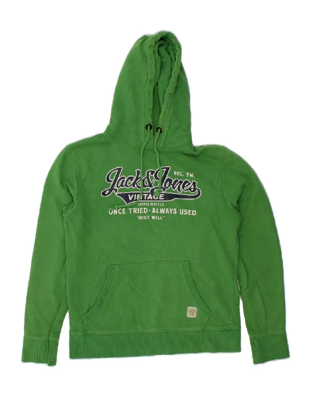 JACK & JONES Mens Graphic Hoodie Jumper Medium Green Cotton Graphic Hoodie Design Print