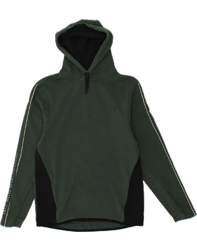 JACK WILLS Mens Graphic Hoodie Jumper XS Green Colourblock Cotton Cotton Hoodie Fleece Lining Warmth