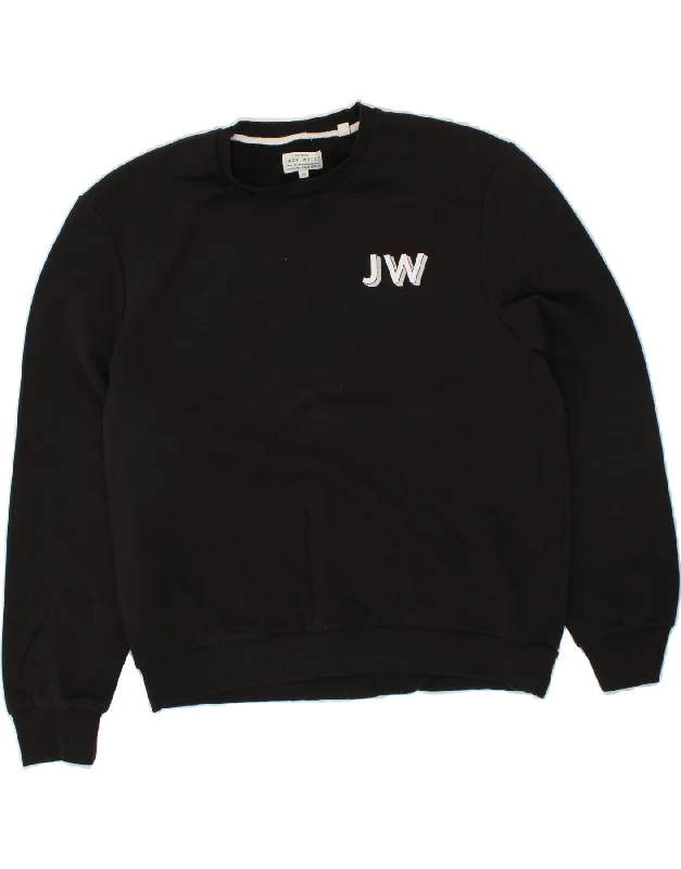 JACK WILLS Mens Graphic Sweatshirt Jumper 2XL Black Cotton Hoodie with Ribbed Hem Stretchable Secure