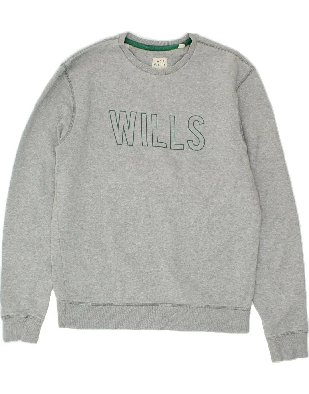 JACK WILLS Mens Graphic Sweatshirt Jumper Medium Grey Cotton Hoodie with Reflective Safety Nightwear