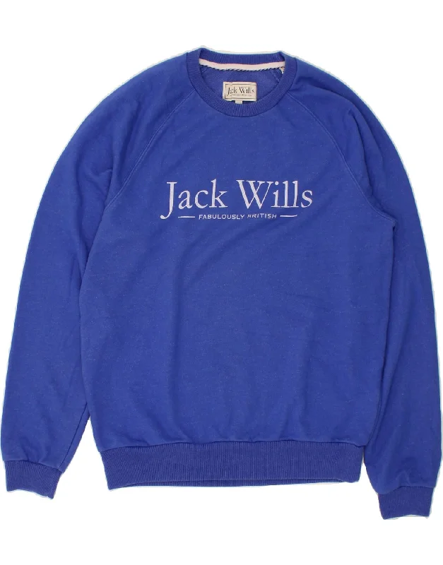 JACK WILLS Mens Graphic Sweatshirt Jumper XL Blue Cotton Hoodie with Pattern Geometric Abstract