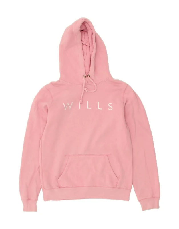 JACK WILLS Womens Graphic Hoodie Jumper UK 12 Medium  Pink Cotton Hoodie with Longline Fit Extended Stylish