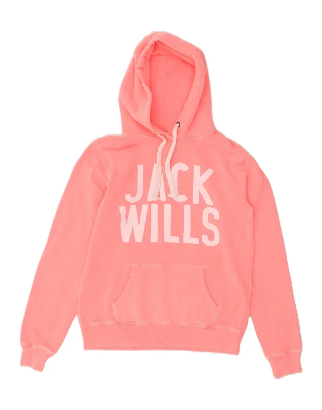 JACK WILLS Womens Graphic Hoodie Jumper UK 12 Medium Pink Hoodie with Belted Waist Structured Tailored