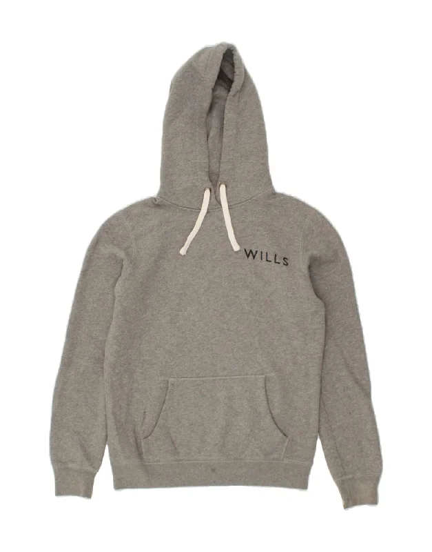 JACK WILLS Womens Graphic Hoodie Jumper UK 6 XS  Grey Cotton Hoodie with Rolled Sleeves Casual Relaxed