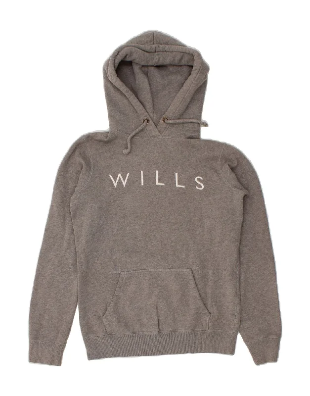 JACK WILLS Womens Graphic Hoodie Jumper UK 8 Small Grey Cotton Hoodie with Print Artistic Unique