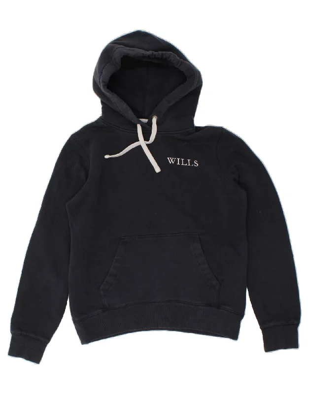 JACK WILLS Womens Oversized Hoodie Jumper UK 10 Small Navy Blue Cotton Hoodie with Pocket Utility Practical