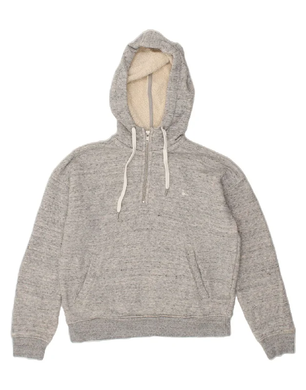 JACK WILLS Womens Oversized Zip Neck Hoodie Jumper UK 10 Small Grey Hoodie with Mock Neck Collared Structured