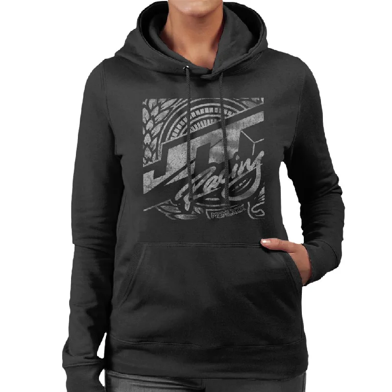 JT Racing 1969 Silver Logo Women's Hooded Sweatshirt Hoodie with Embroidery Detailed Premium