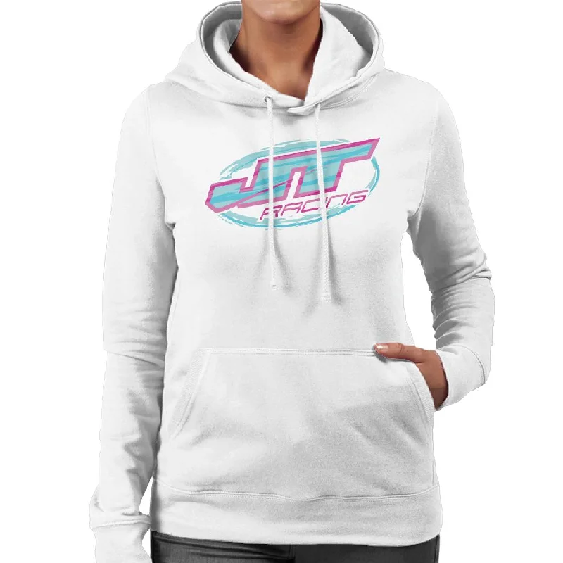 JT Racing Blue And Pink Logo Women's Hooded Sweatshirt Hoodie with Color Block Contrast Stylish