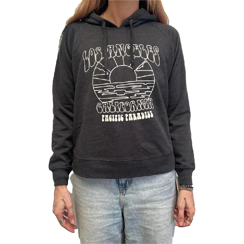 Los Angles California Pacific Paradise Hoodie - Charcoal Hoodie with Distressed Vintage Worn