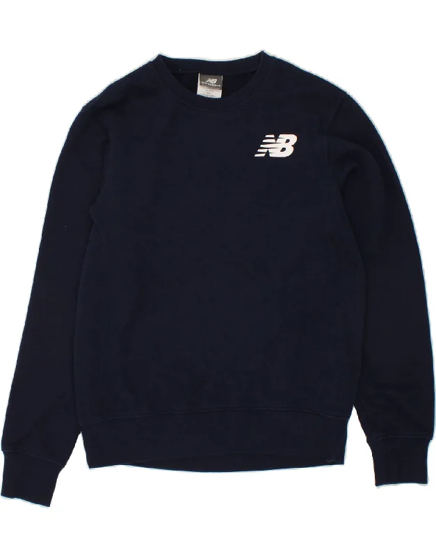 NEW BALANCE Mens Sweatshirt Jumper Medium Navy Blue Cotton Hoodie with Lining Warm Insulated