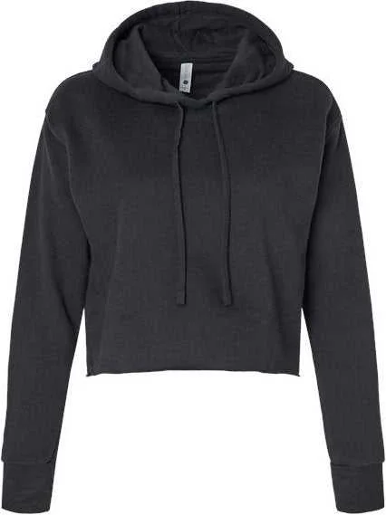 Next Level 9384 Women's Laguna Sueded Raw Edge Crop Hoodie - Black Hoodie with Belted Waist Structured Tailored