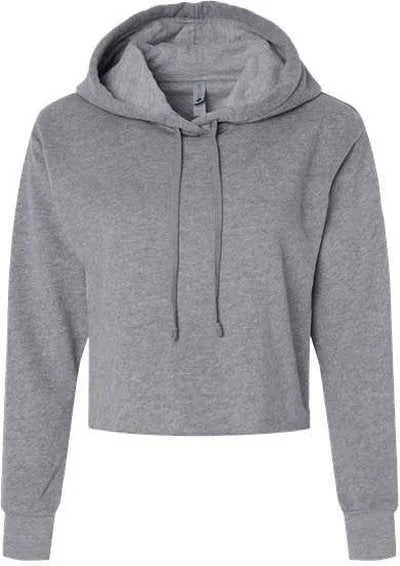 Next Level 9384 Women's Laguna Sueded Raw Edge Crop Hoodie - Heather Gray Hoodie with Side Slits Relaxed Casual