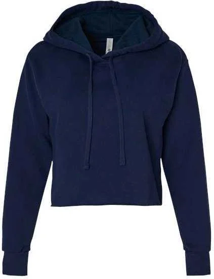 Next Level 9384 Women's Laguna Sueded Raw Edge Crop Hoodie - Midnight Navy Hoodie with Hem Ribbing Snug Secure