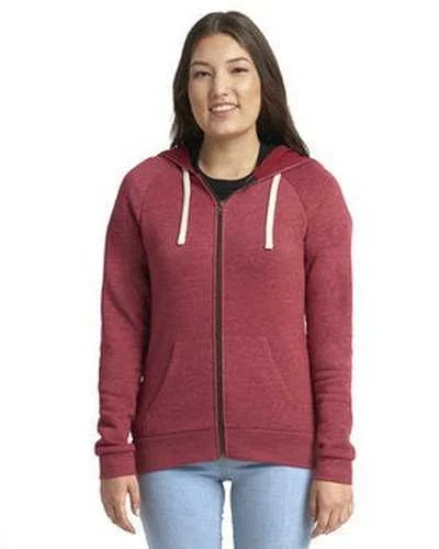 Next Level 9603 Ladies' Malibu Raglan Full-Zip Hooded Sweatshirt - Heather Cardinal Hoodie with Hem Frayed Vintage Worn