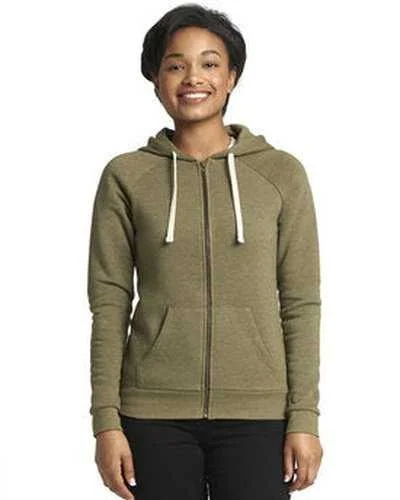 Next Level 9603 Ladies' Malibu Raglan Full-Zip Hooded Sweatshirt - Heather Militry Green Hoodie Sweatshirt Pullover