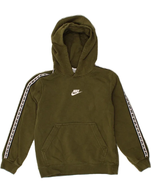 NIKE Boys Graphic Hoodie Jumper 8-9 Years Small Green Cotton Hoodie with Gradient Ombre Colorful