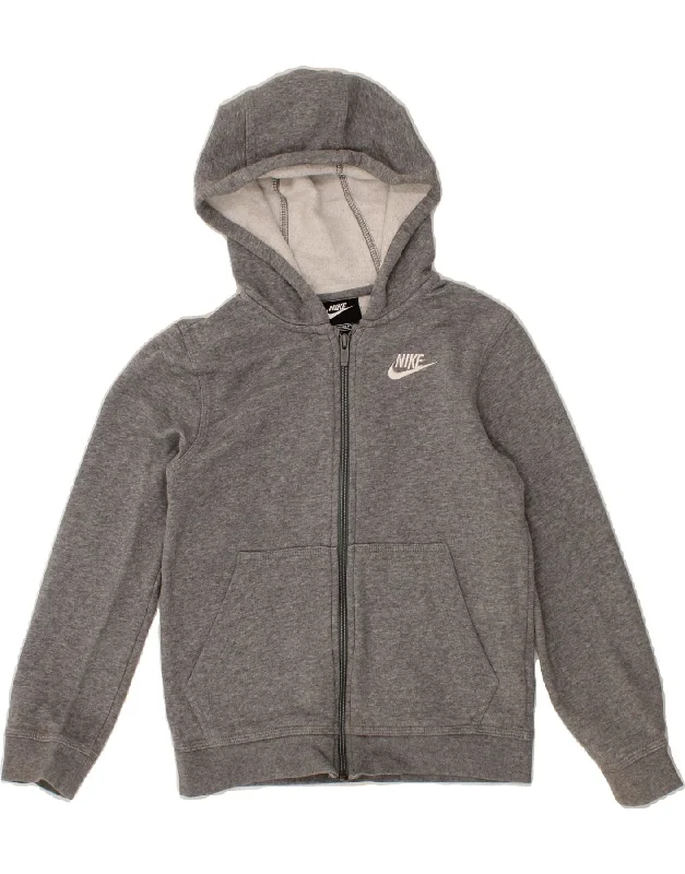 NIKE Boys Standard Fit Zip Hoodie Sweater 8-9 Years Small Grey Cotton Hoodie with Applique Textured Unique