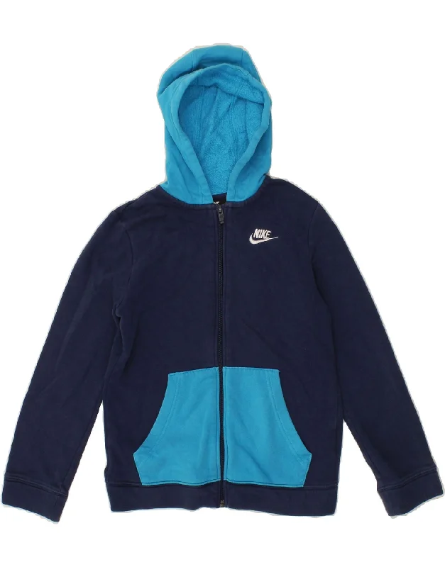 NIKE Boys Zip Hoodie Sweater 10-11 Years Medium Navy Blue Colourblock Hoodie with Camouflage Military Edgy