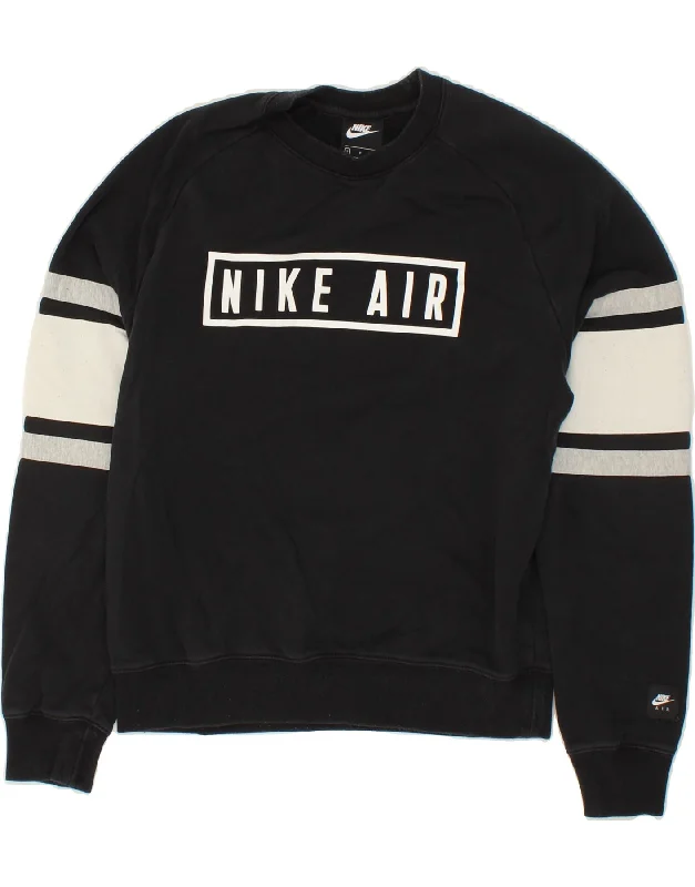 NIKE Mens Graphic Sweatshirt Jumper Small Black Colourblock Cotton Graphic Hoodie Design Print