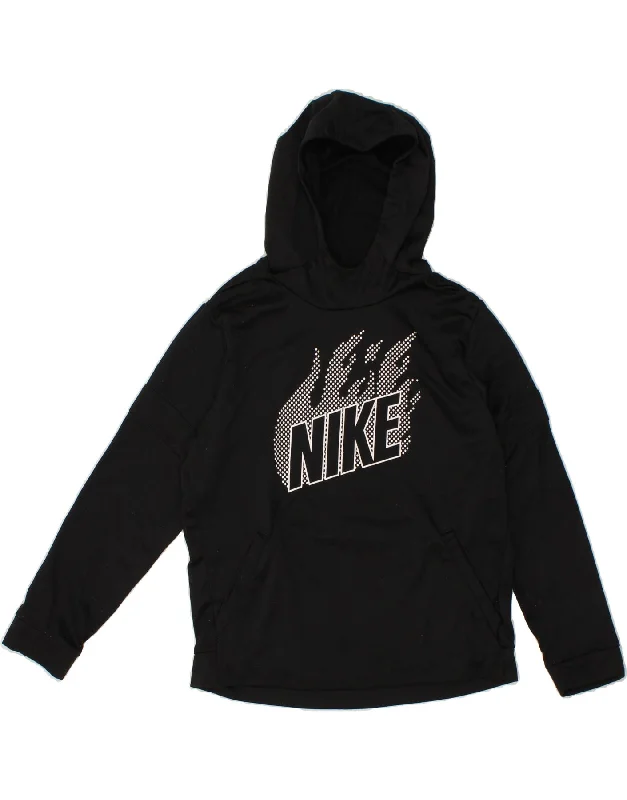 NIKE Womens Dri Fit Graphic Hoodie Jumper UK 18 XL Black Polyester Hoodie with Rhinestones Sparkly Elegant