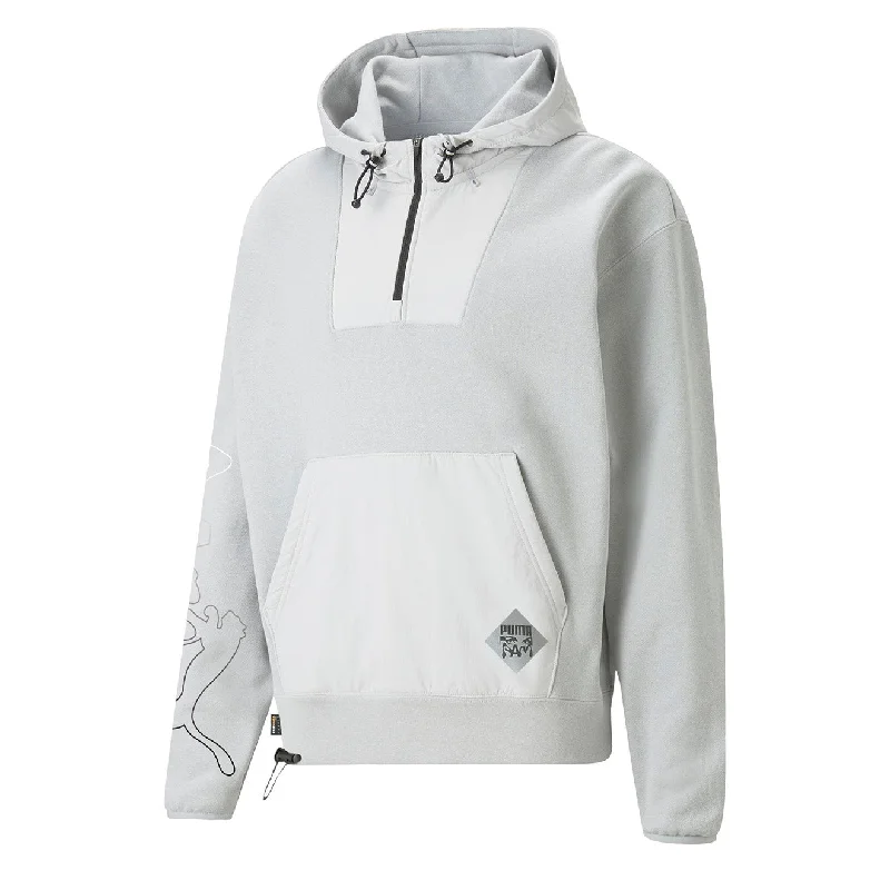 Puma x P.A.M Womens Hoodie Flat Light Gray Hoodie with Hidden Zipper Minimalist Clean